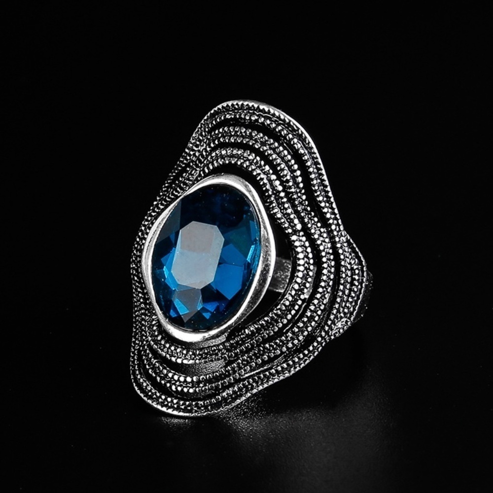 *ASPEN* Silver x Blue Gem Fashion Ring Size 8